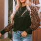 Leopard Print Long Sleeve Ribbed Knit Blouse