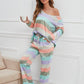 Striped Round Neck Long Sleeve Top and Drawstring Pants Lounge Set