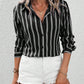 Striped Collared Neck Long Sleeve Shirt