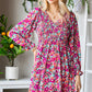 Floral Smocked V-Neck Flounce Sleeve Dress