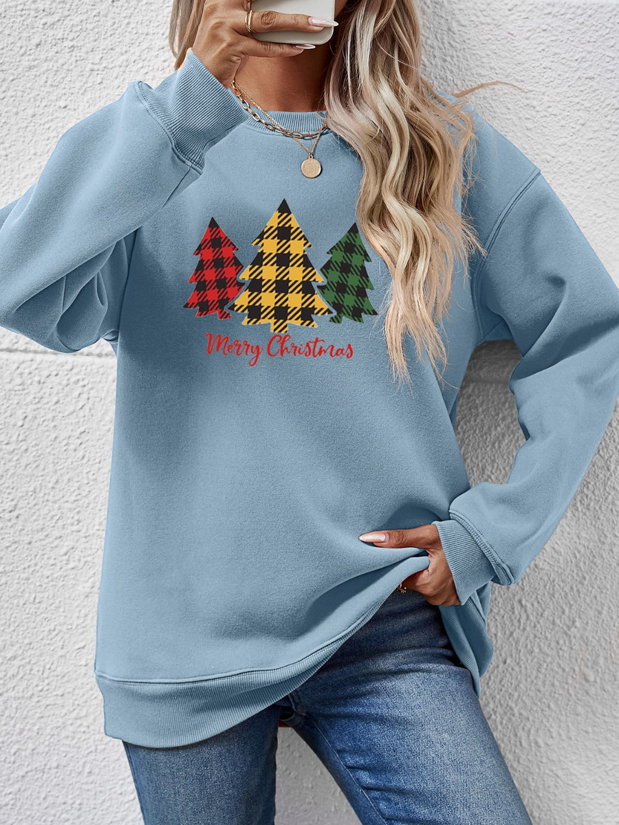 MERRY CHRISTMAS Dropped Shoulder Sweatshirt Misty Blue