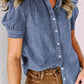 Button Up Puff Sleeve Denim Top