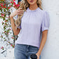 Frill Mock Neck Short Sleeve Eyelet Blouse