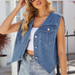 Pocketed Button Up Sleeveless Denim Jacket