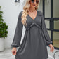 Frill Trim V-Neck Long Sleeve Dress