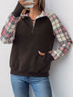 Perfee Plaid Half Zip Long Sleeve Sweatshirt Chocolate