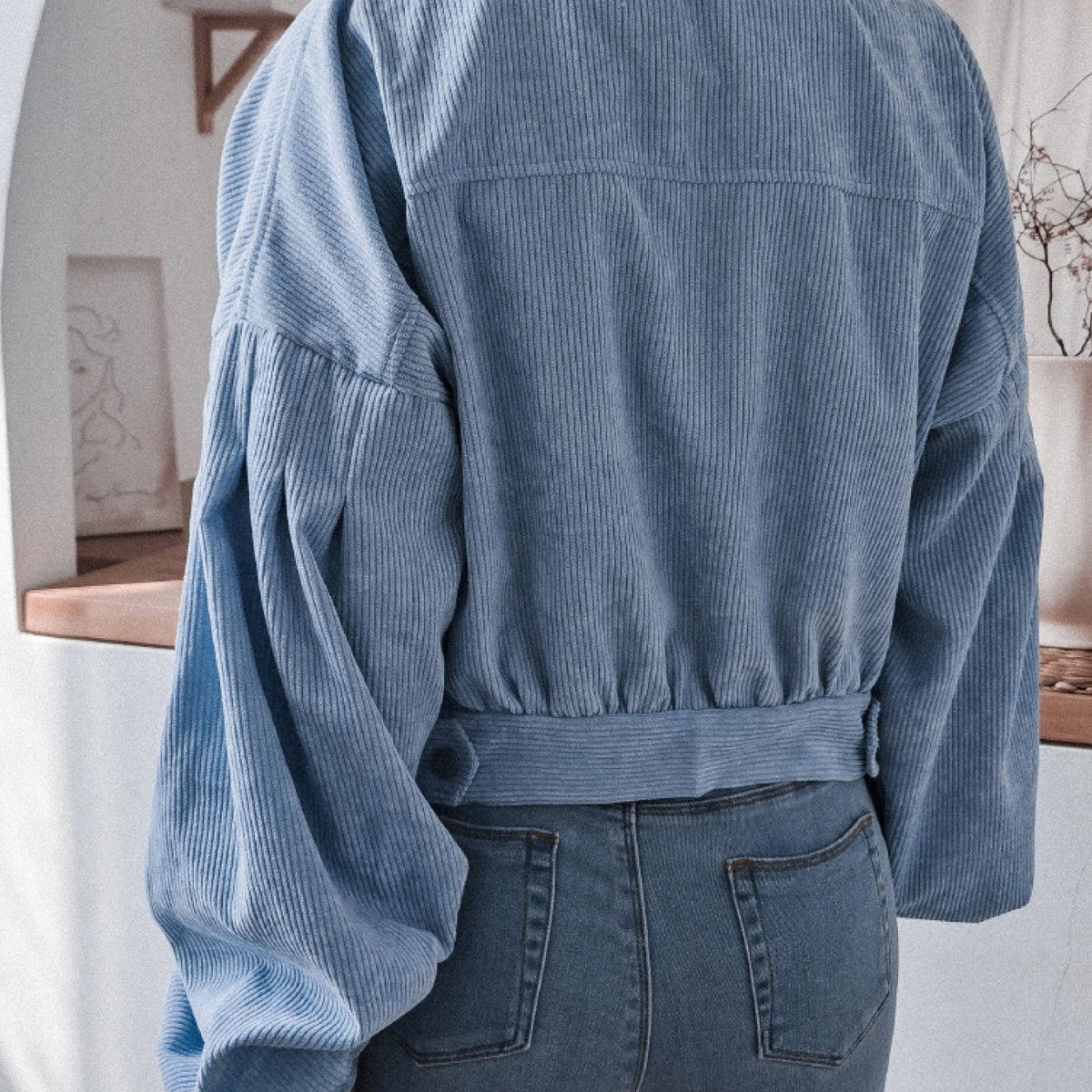 Lantern Sleeve Cropped Corduroy Jacket