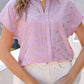 Printed Notched Short Sleeve Blouse