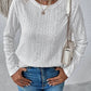 Eyelet Round Neck Long Sleeve Top