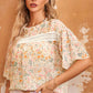 Floral Round Neck Short Sleeve Blouse