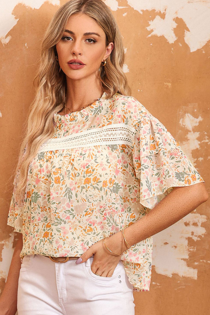 Floral Round Neck Short Sleeve Blouse