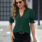 Notched Short Sleeve Blouse