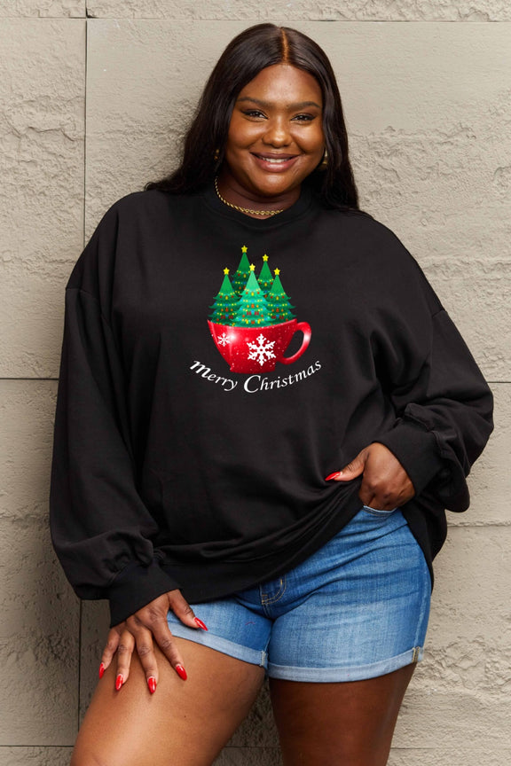 Simply Love Full Size MERRY CHRISTMAS Graphic Sweatshirt Black