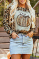 Pumpkin Graphic Leopard Round Neck Long Sleeve Sweatshirt Leopard