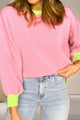 Contrast Round Neck Long Sleeve Sweatshirt Blush Pink
