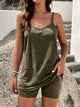 Full Size Pocketed Cami and Shorts Set Army Green