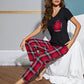 Heart Graphic V-Neck Top and Plaid Pants Lounge Set