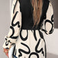 Devine Collared Neck Black And White Color-Contrast Print Long Sleeve Shirt