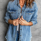 Button Up Pocketed Raw Hem Denim Jacket