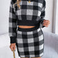 Plaid Round Neck Top and Skirt Sweater Set