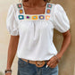 Crochet Square Neck Short Sleeve Blouse