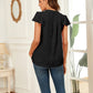 Swiss Dot Notched Cap Sleeve Blouse