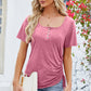 Ruched Square Neck Short Sleeve T-Shirt