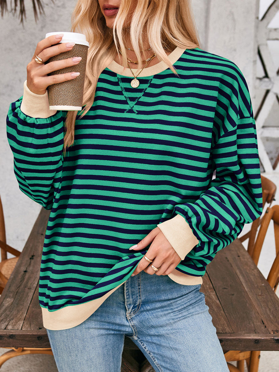 Lovelet Contrast Striped Long Sleeve Sweatshirt Green