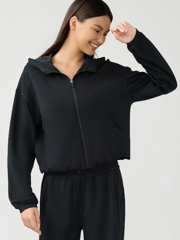 Millennia Zip Up Dropped Shouder Active Hooded Black