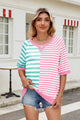 Striped Round Neck Half Sleeve T-Shirt Green Pink