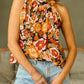 Tied Printed Grecian Neck Tank