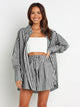 Striped Dropped Shoulder Shirt and Shorts Set Black