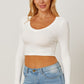 Round Neck Long Sleeve Cropped T-Shirt