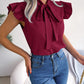 Tie  Neck Cap Sleeve Blouse