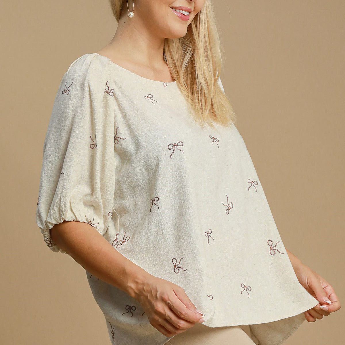 Umgee Full Size Linen Blend Ribbon Embroidered Top Plus Size