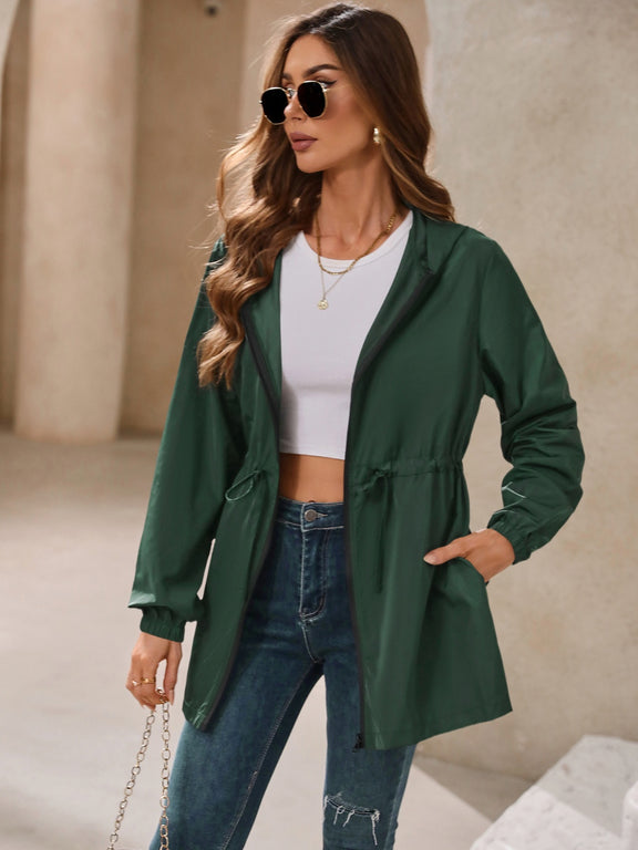 Ivy Lane Outdoor Waterproof Long Sleeve Hooded Windbreaker Dark Green