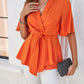 Devine Surplice Tie Waist Half Sleeve Blouse