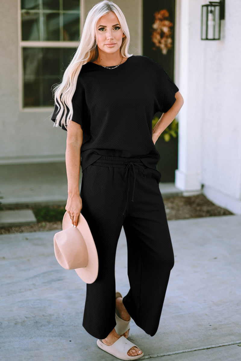 Short Sleeve Top and Pants Set Black