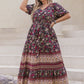 Plus Size Printed V-Neck Short Sleeve Maxi Dress