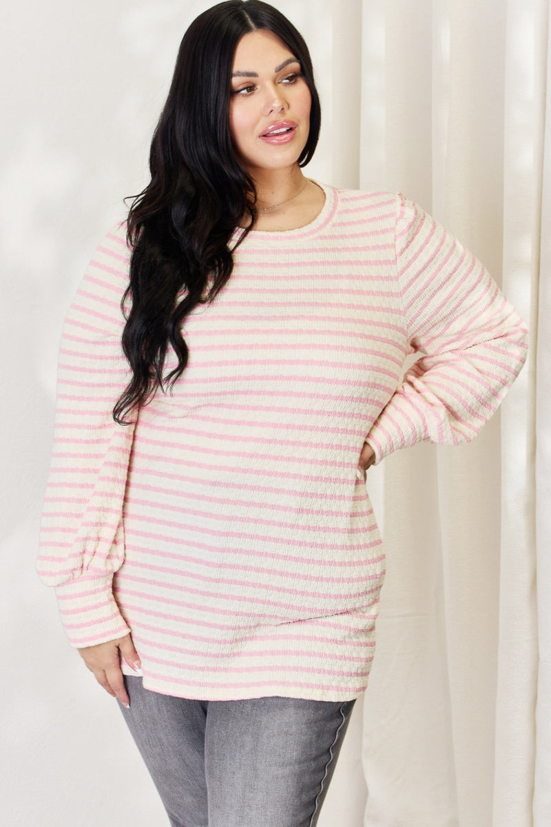 Celeste Full Size Long Bishop Sleeve Striped Top