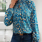 Cutout Printed Mock Neck Balloon Sleeve Blouse