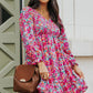 Floral Smocked V-Neck Flounce Sleeve Dress