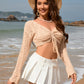 Drawstring Openwork Long Sleeve Cover-Up