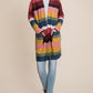 BOMBOM Color Block Striped Open Front Cardigan