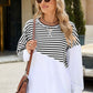 Slit Contrast Striped Long Sleeve Sweatshirt