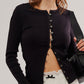 Button Up Round Neck Long Sleeve Cardigan