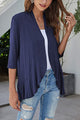 Open Front Three-Quarter Sleeve Cardigan Dusty Blue