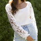 Ribbed Lace Trim Flounce Sleeve Knit Top