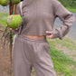 Waffle-Knit Round Neck Top and Pants Set