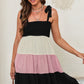 Color Block Tie Shoulder Tiered Dress